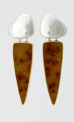 Drop earrings in silver and gold with orange Druzy